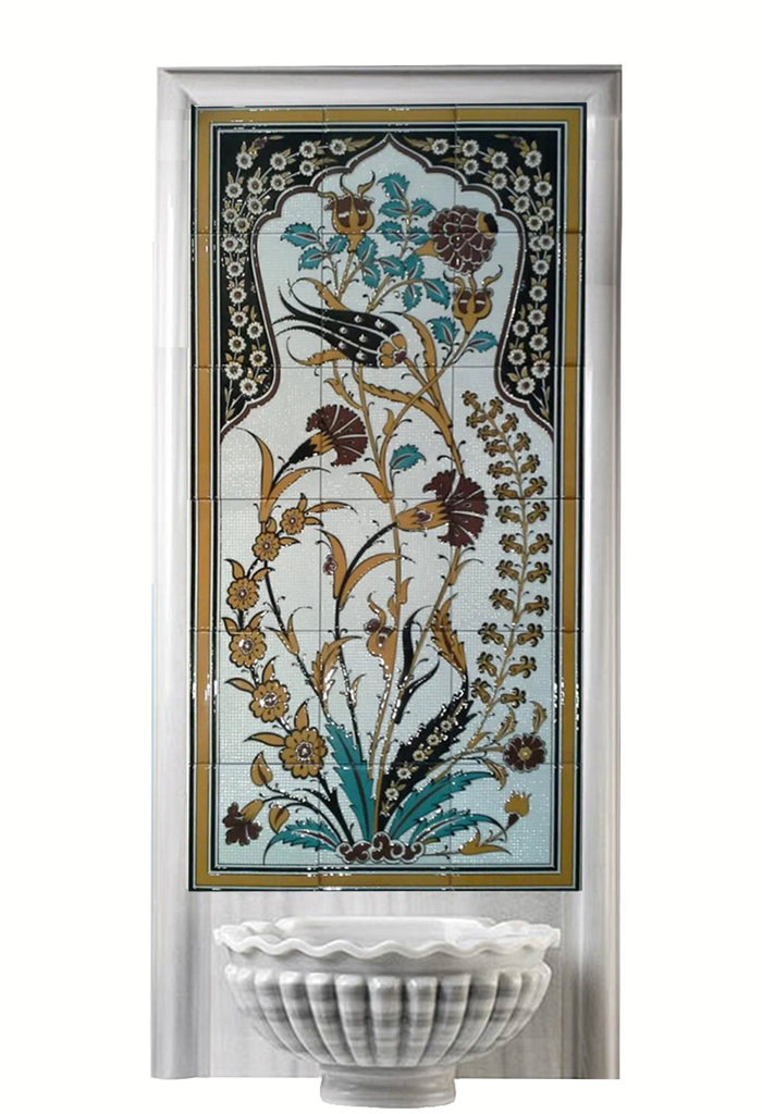 Kurna Arkası Çini Pano-17- 60x120 Hamam Kurna Arkası Çini Pano Kahve Desen, Lider Çini