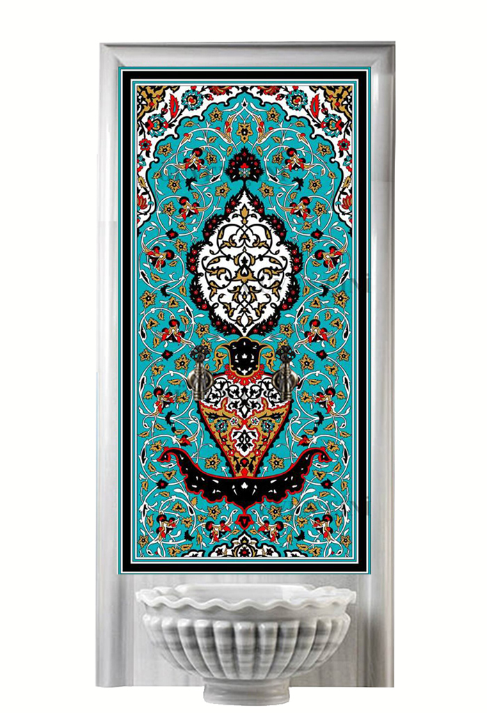 Kurna Arkası Çini Pano-21- 80x160 Turkuaz Zemin Türk Hamamı Çinisi, Lider Çini